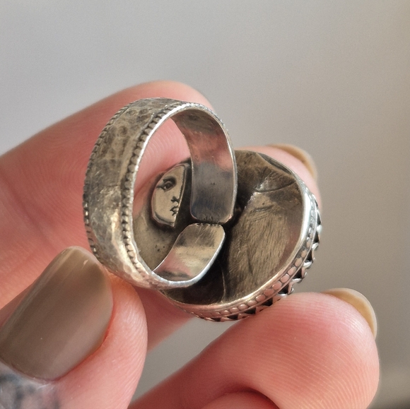 Handmade Sterling Silver and Kingman Turquoise Ring Size 7 - Picture 4 of 12